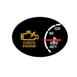 A dashboard shows a lit-up check engine light